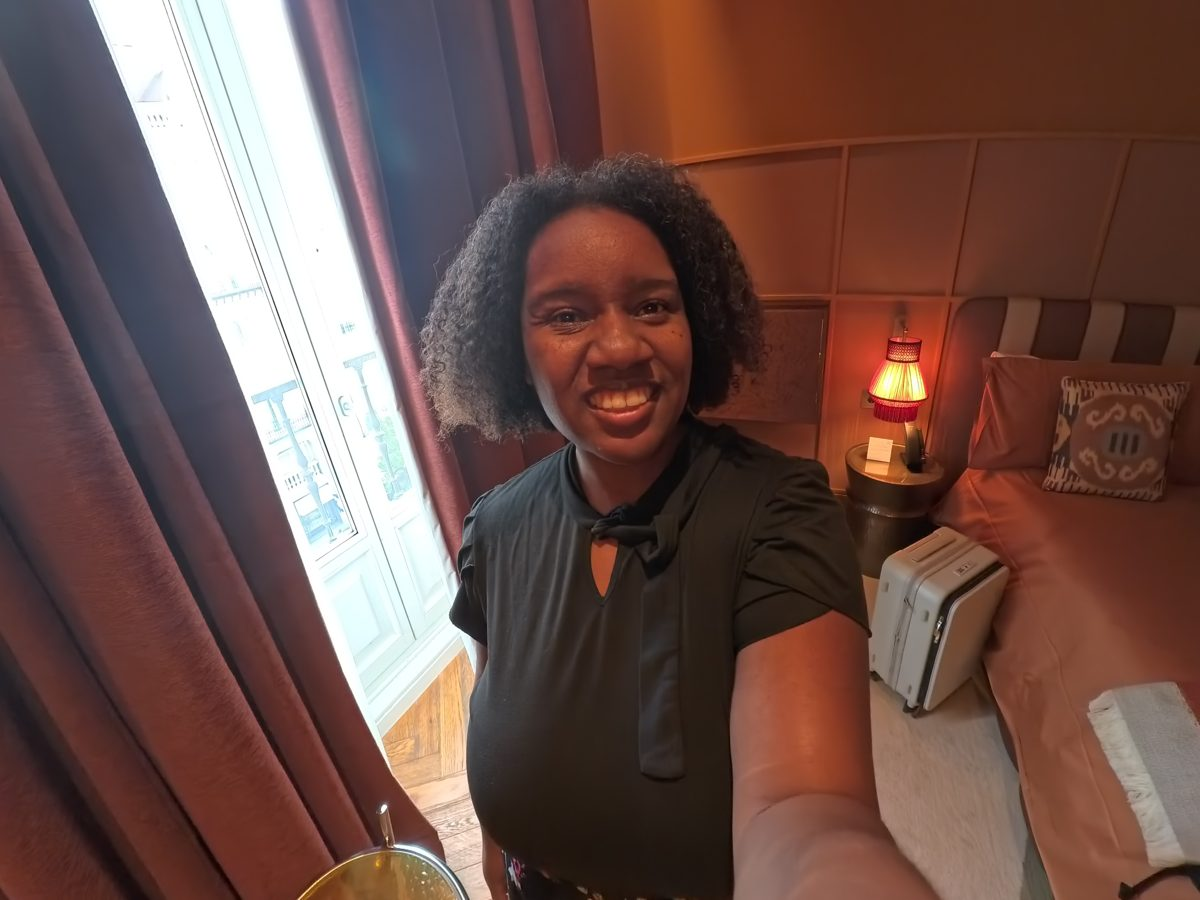 Deja in her hotel room in Madrid, a day late