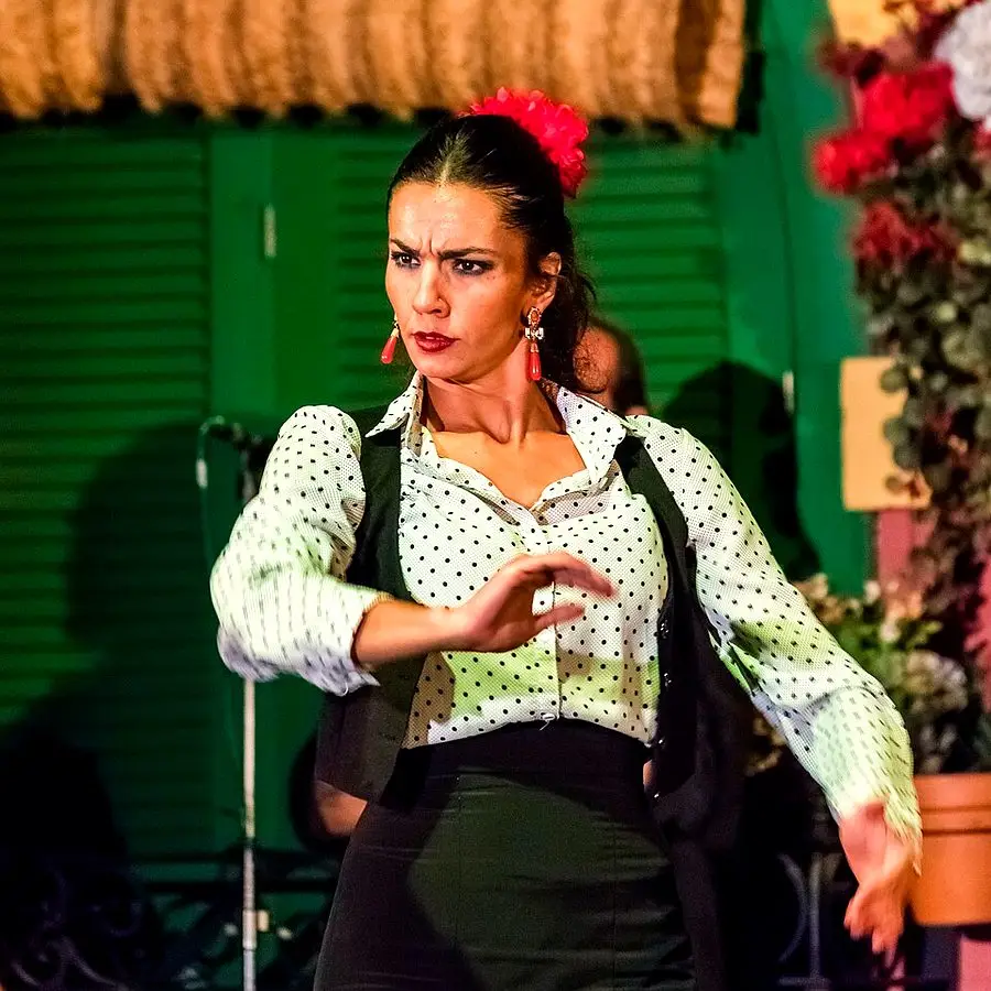 A flamenco dancer mid performance